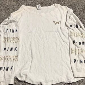 Victoria's Secret PINK White Logo Crewneck Tee